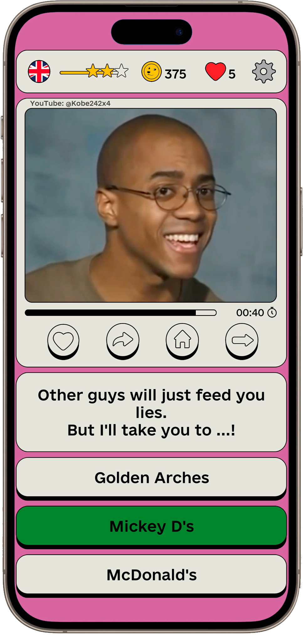 Memesick screen for guessing video memes
